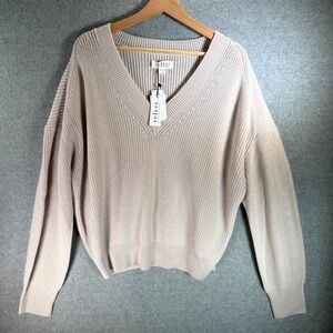 Velvet By‎ Graham Spencer Sweater Womens XL Beige V-Neck Long Sleeve Pullover